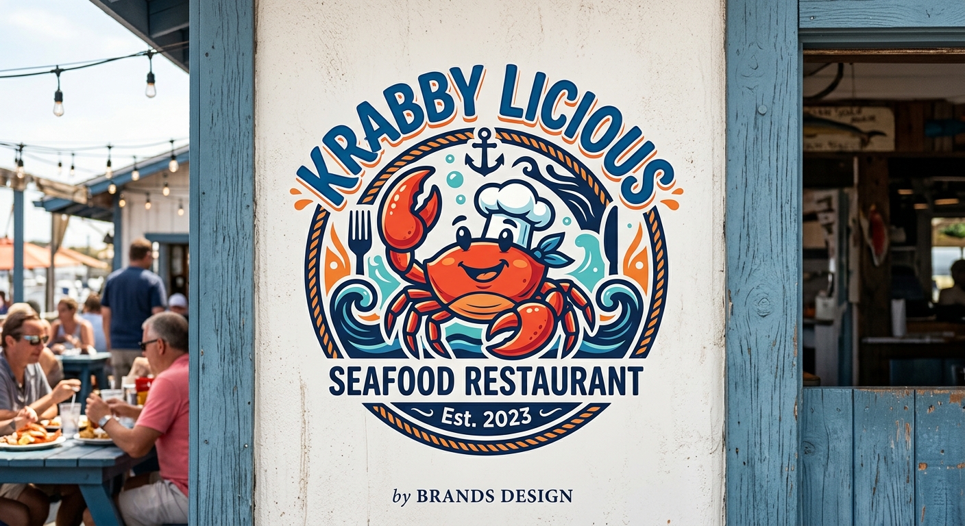 Krabby Licious seafood restaurant logo design by Brands Design