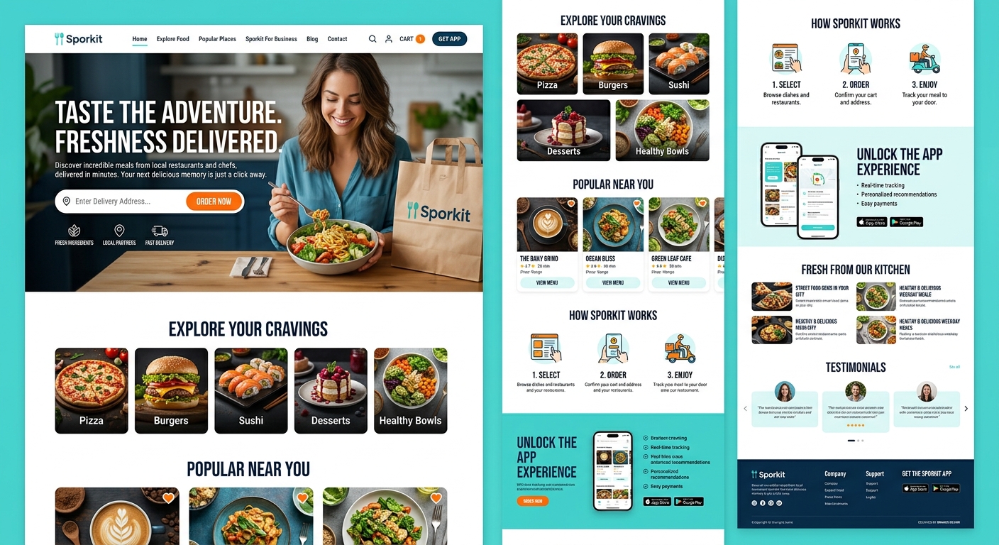 Sporkit food delivery website design by Brands Design